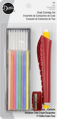 Dritz Chalk Cartridge Set- white & colored chalk, mechanical holder and sharpener