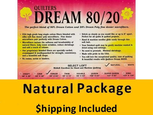 ENTHPK Dream 80/20 Blend Natural Batting (Package, Throw (2) 60 in. x 60 in.) shipping included*
