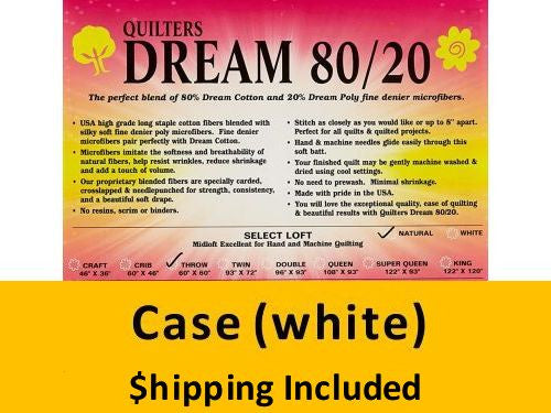 EWTW Dream 80/20 White Select Batting (Case(8) Twin 72 in x 93 in) shipping included*