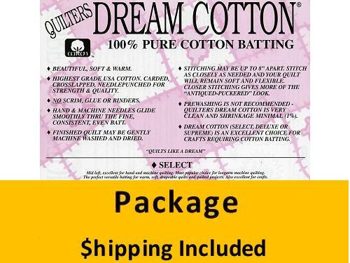 N4DPK Dream Cotton Natural Select Batting (Package, Double 93 in x 96 in) shipping included*
