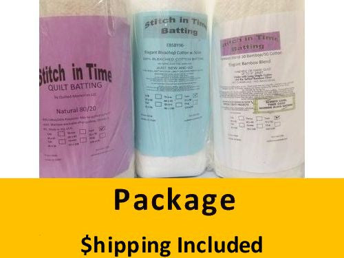 SITQNSAM Stitch in Time Batting (Package, Queen Samples (Elegant Blend 80/20, Bamboo Blend, Bleached Cotton) 96 in x 108 in) Shipping included*