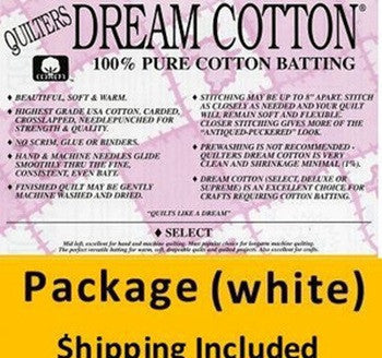W4TWPK Dream Cotton White Select Batting (Package, Twin 72 in x 93 in) shipping included!