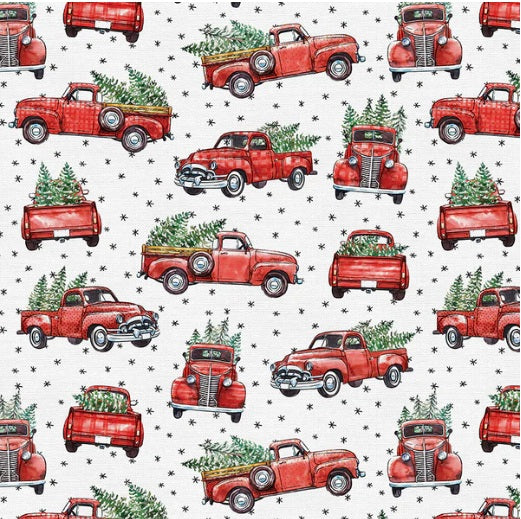 Christmas Truck Allover cotton print 44in-  Shipping included!