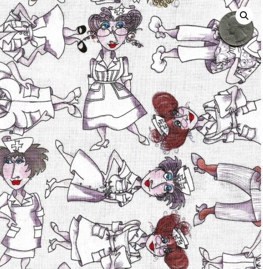 Loralie Nurses Tossed Gray Cotton Fabric 44in-  Shipping included!